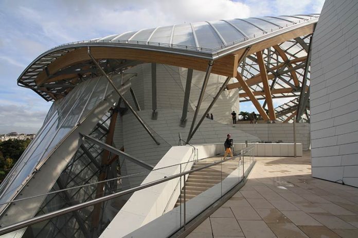 The terrace at the Fondation Louis Vuitton museum, Paris, by Frank Gehry