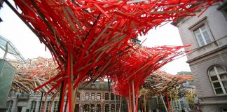 Neon nest … the €400,000 centrepiece of Mons Capital of Culture has now been dismantled for fear of collapse