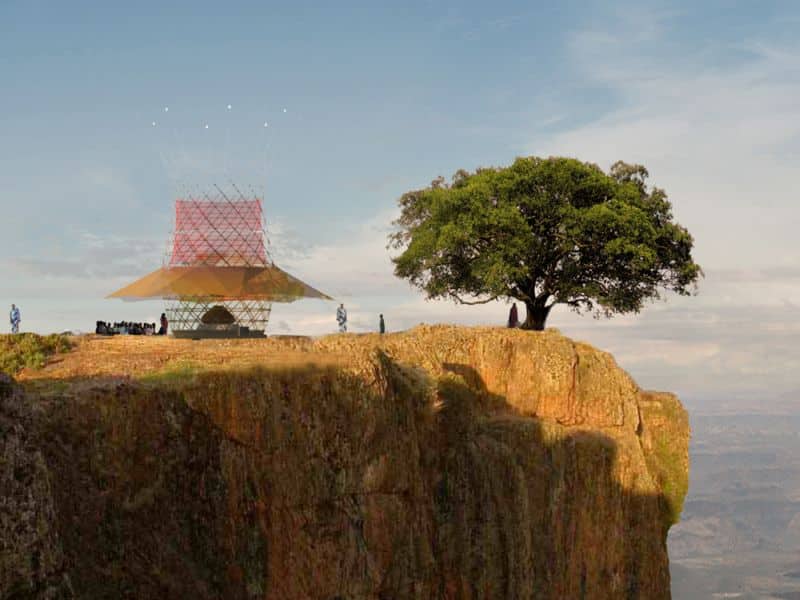 The warkawater tower produces water by harvesting rain, fog and dew from the air