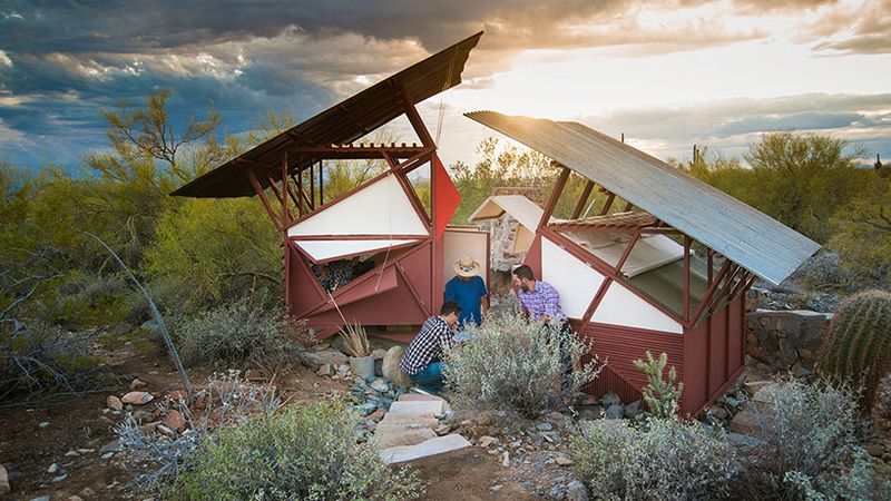 Frank Lloyd Wright Architecture School students built shelters on the school's Scottsdale, Arizona campus