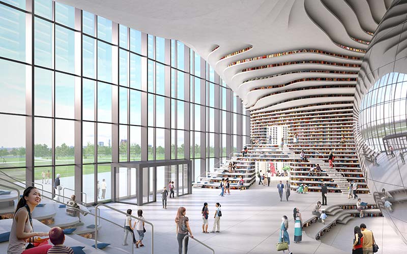Mvrdv are nearing the completion of a library in tianjin, china