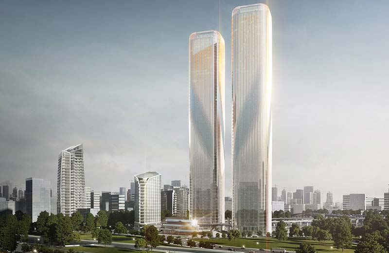 Due to be completed in 2022, the zhejiang gate towers will be hangzhou’s tallest at 280 metres