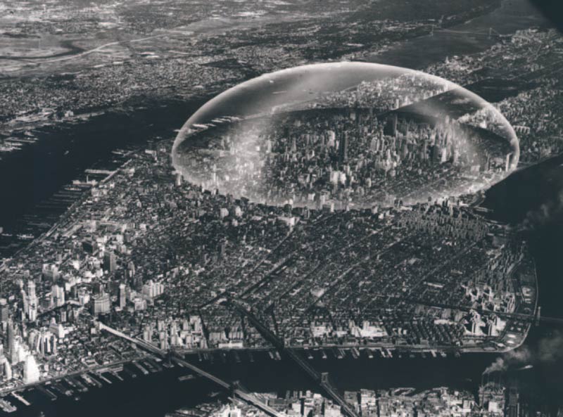 Buckminster fuller’s dome over manhattan (1961) was to run river to river from 29th to 62nd streets