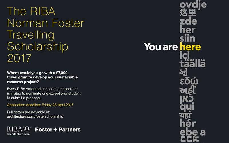 The RIBA Norman Foster Travelling Scholarship 2017 launched