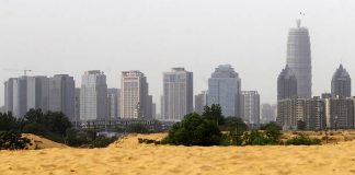 Sand piled up on the outskirts of Zhengzhou, China