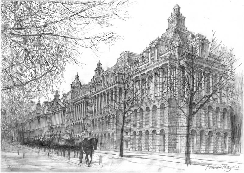 A sketch by francis terry for apartments to replace basil spence’s 1970 tower at hyde park barracks