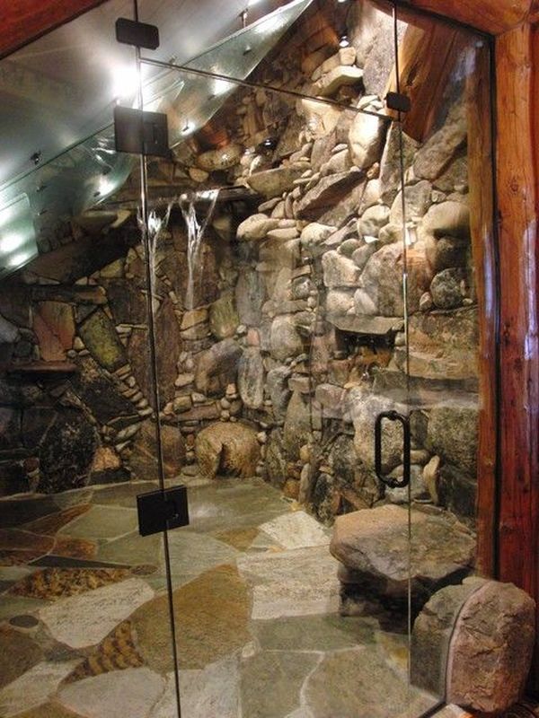 The luxurious rock wall shower enclosure