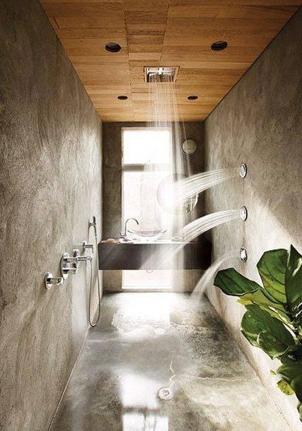 The luxurious shower with a rustic charm multiple shower heads