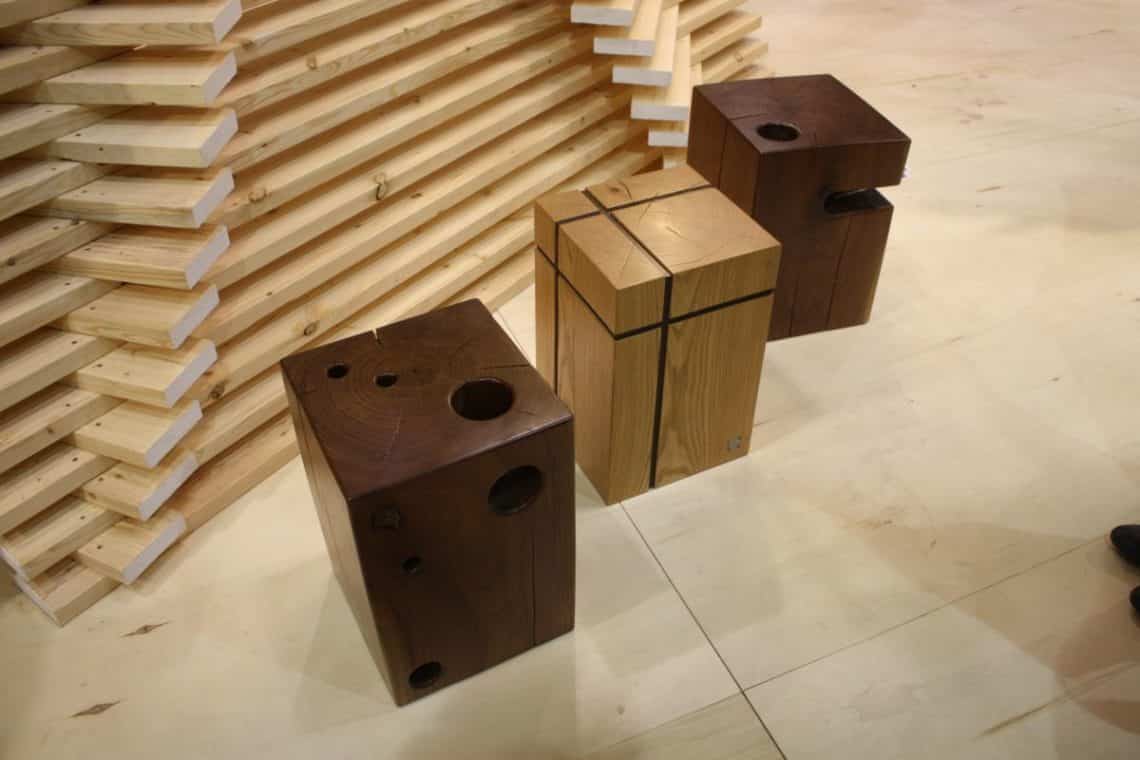 Rectangular walnut stools side tables