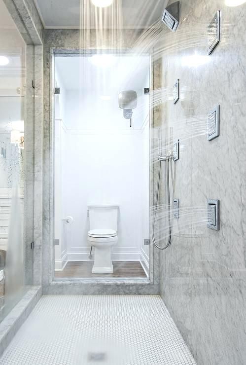 Walk-in showers with multiple sprays