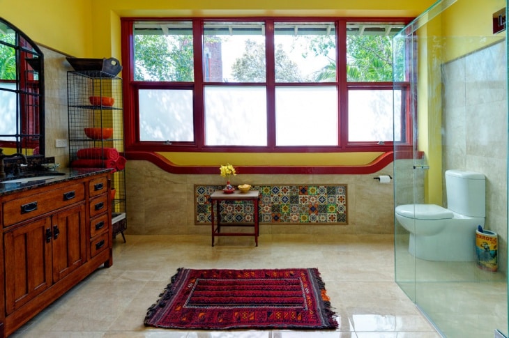 Colorful mediterranean style transparent bathroom