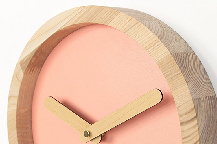 Colorful pink and wood modern wall clock