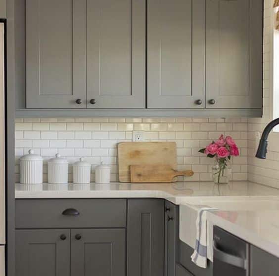 Olive grey kitchen cabinets on gray kitchen cabinets bottom with white countertop