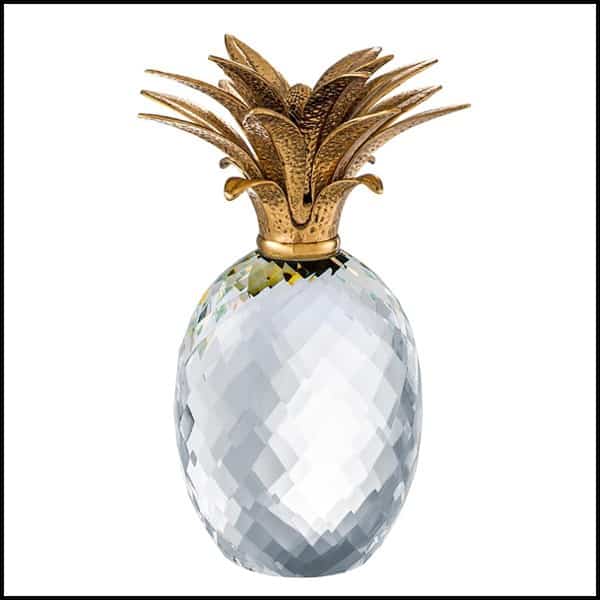 Deco ananas in clear glass with leaves in brass finish 24 ananas