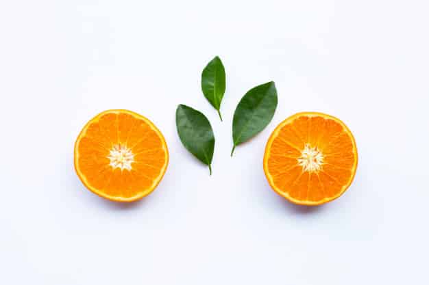 Fresh orange citrus fruits with leaves white background 51524 1435