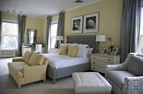 Beach style bedroom in yellow with a splash of gray