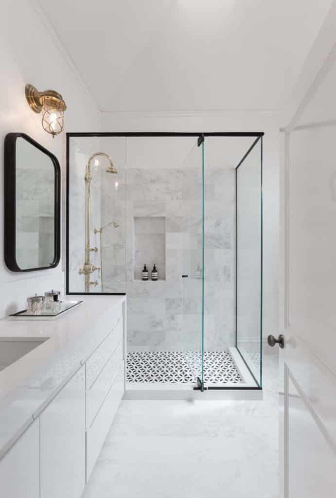 Elegant shower design with black window frame