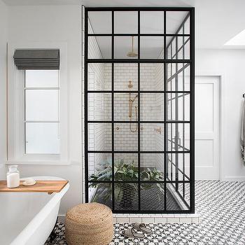 M black and white cement bath floor tiles