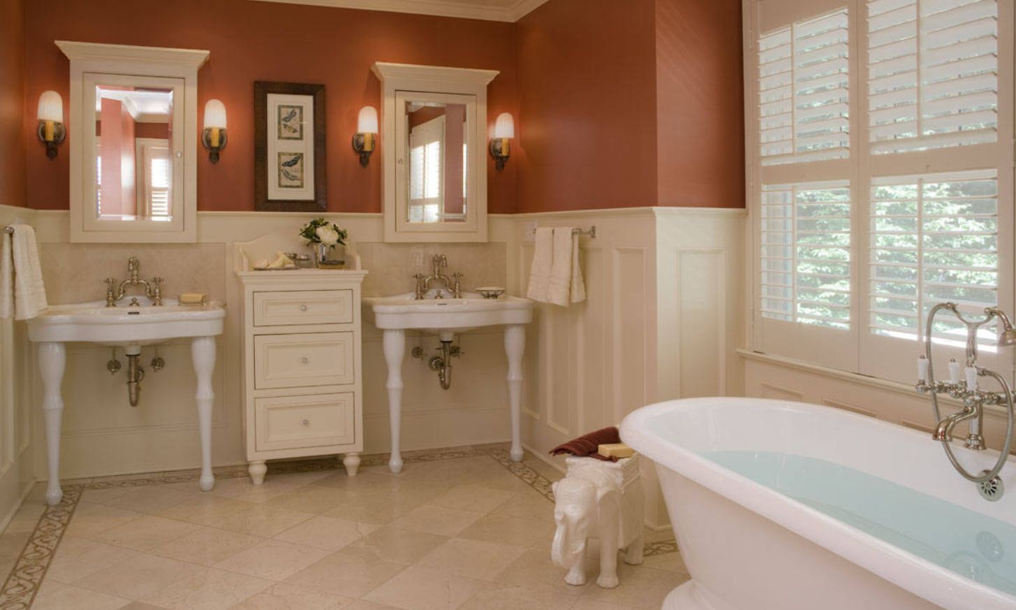 Red bathroom paint walls with wainscoting bathroom wall