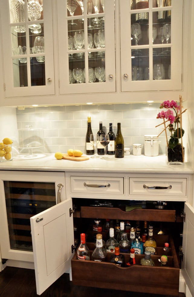 Traditional white small bar pull out drawers