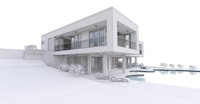 3d modern house, on white background. 3d illustration