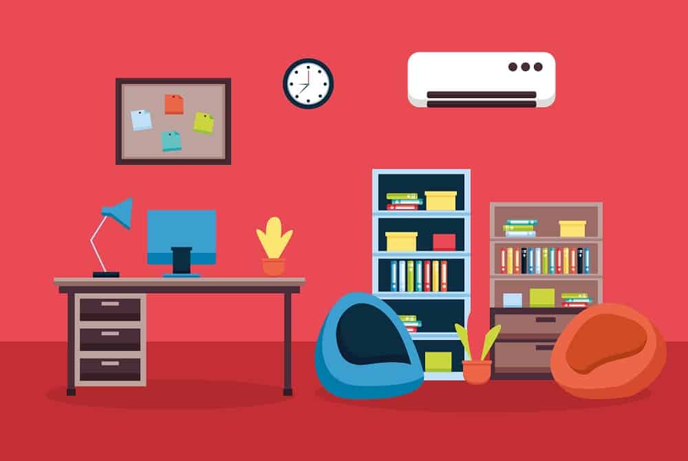 Office interior workplace furniture vector illustration design