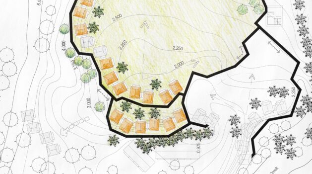 Landscape architect designing on site analysis plan for resort