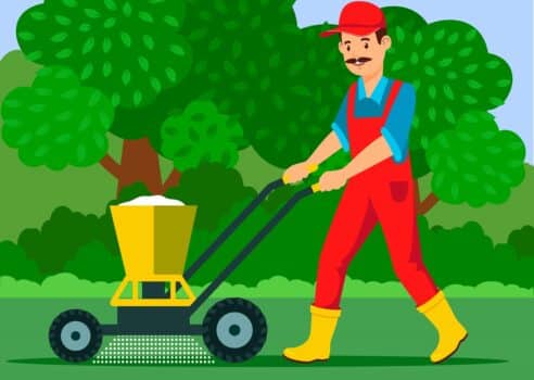 Gardener with fertilizer spreader illustration