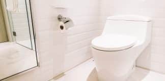 White toilet seat decoration in bathroom interior - Vintage Light Filter