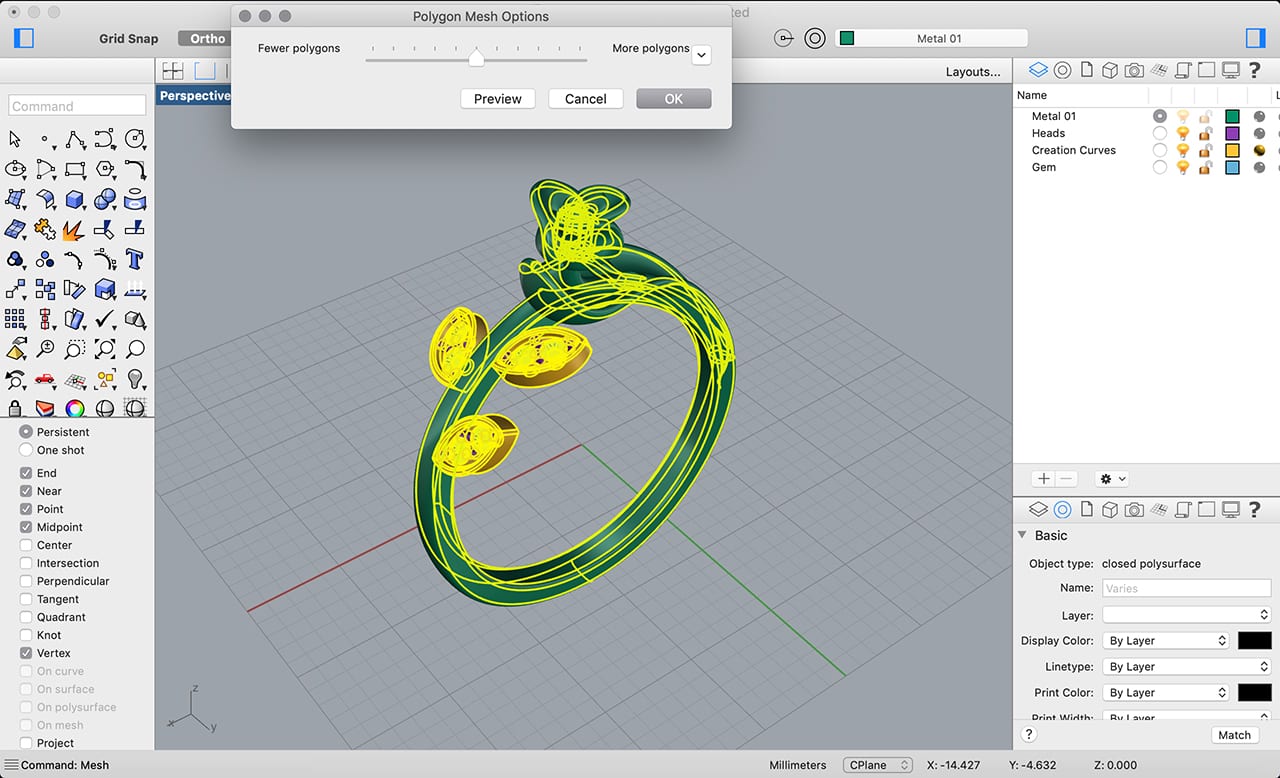 Rhino 3d jewelry sketchfab convert to mesh