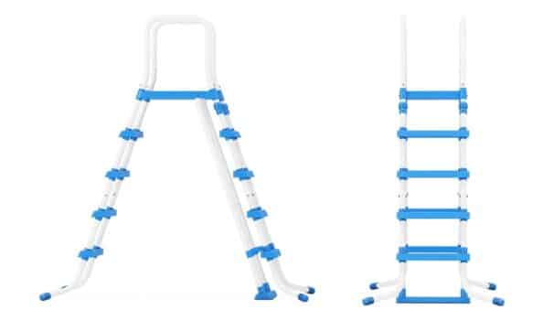 Plastic outdoor swimming pool ladders on a white background. 3d rendering.