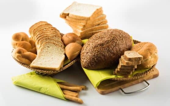 Group of different bread or types of breads on a white background