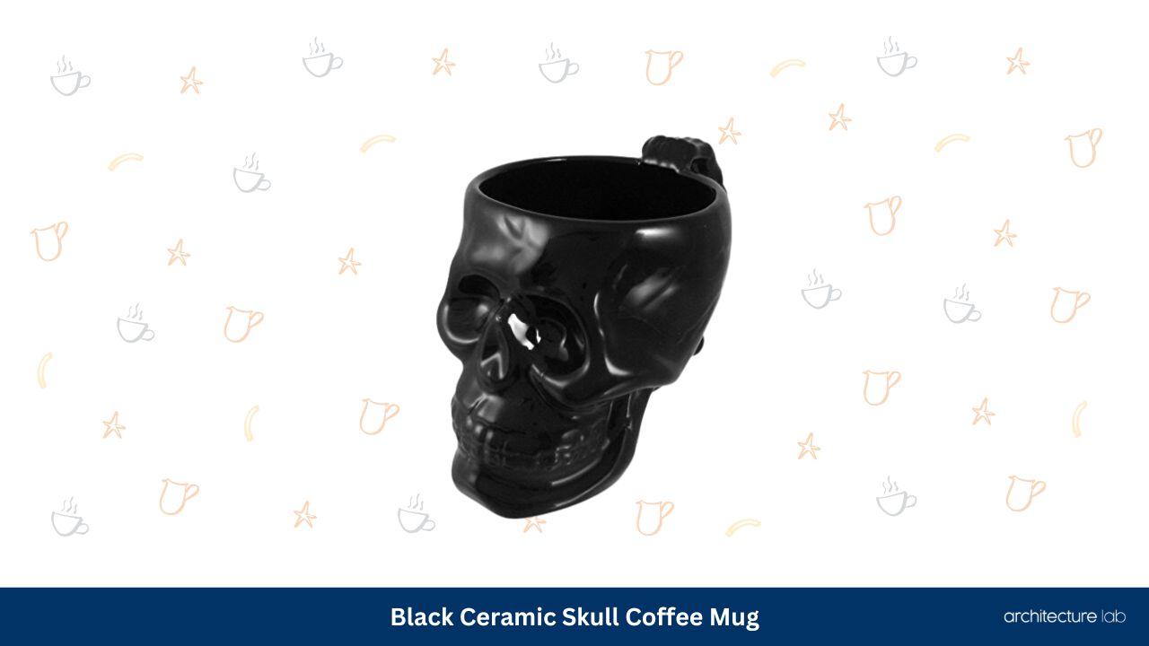 Black ceramic skull coffee mug