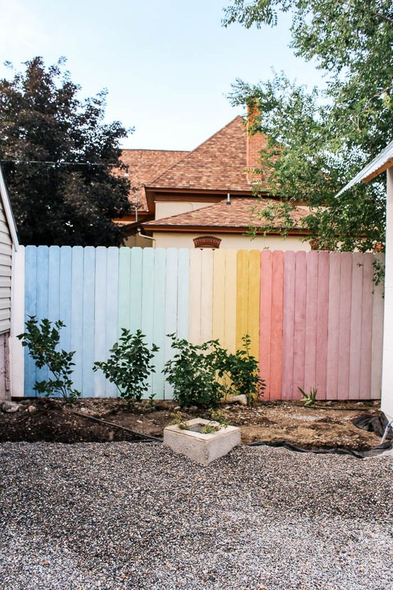 Rainbow pastel colorful wooden fence