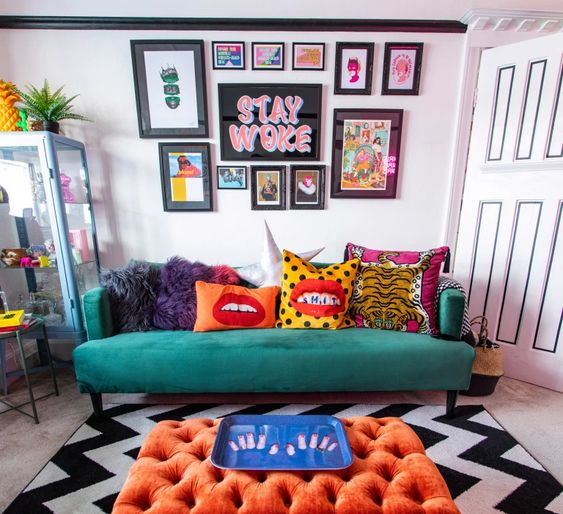 Vibrant colors and patterns  living room