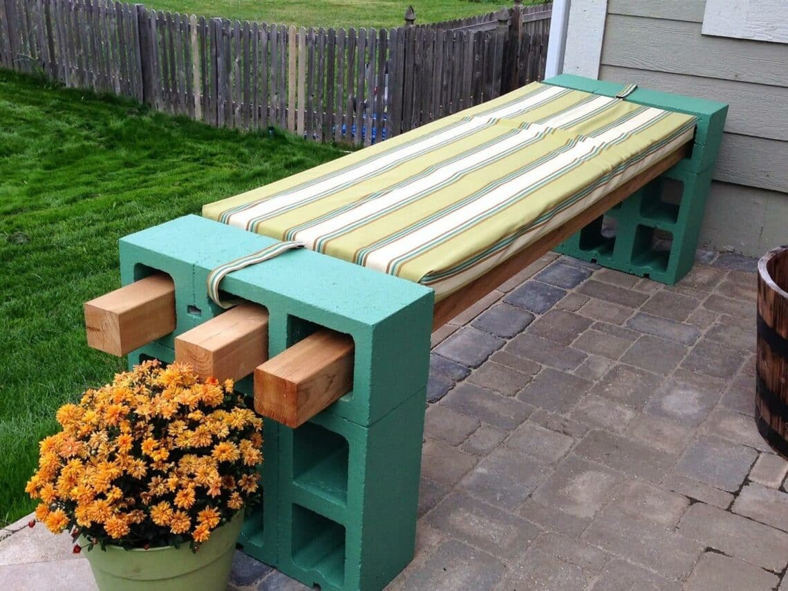 Cinder block outdoor bench