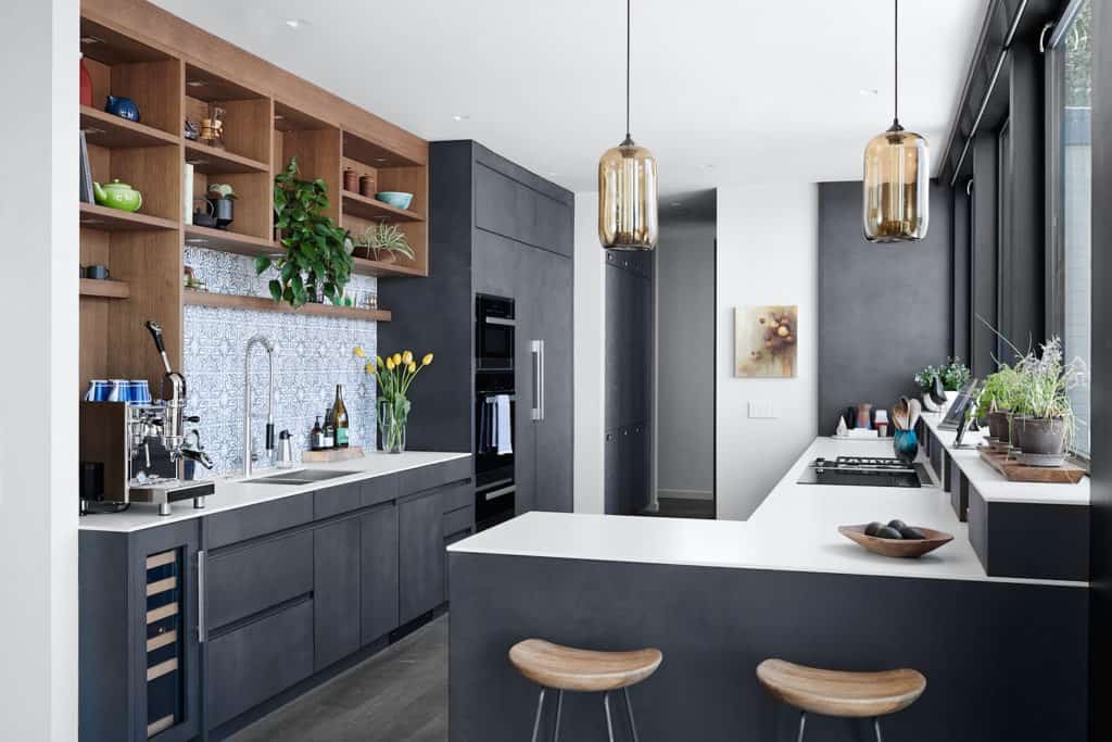 Dark charcoal mid century modern kitchen design