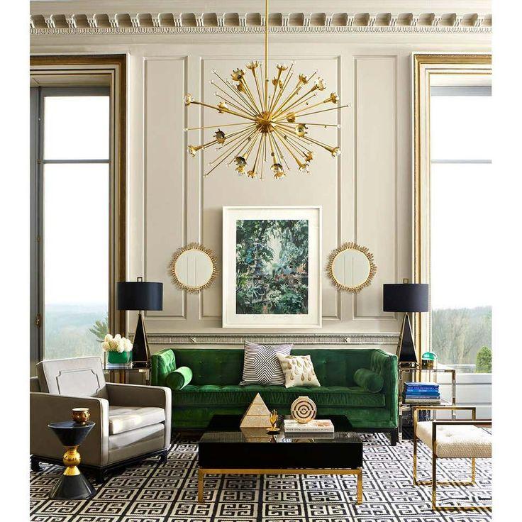 Black gold and emerald green living room