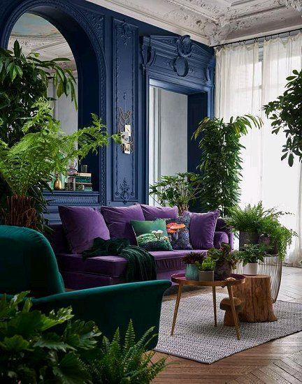 Purple and dark blue interior design