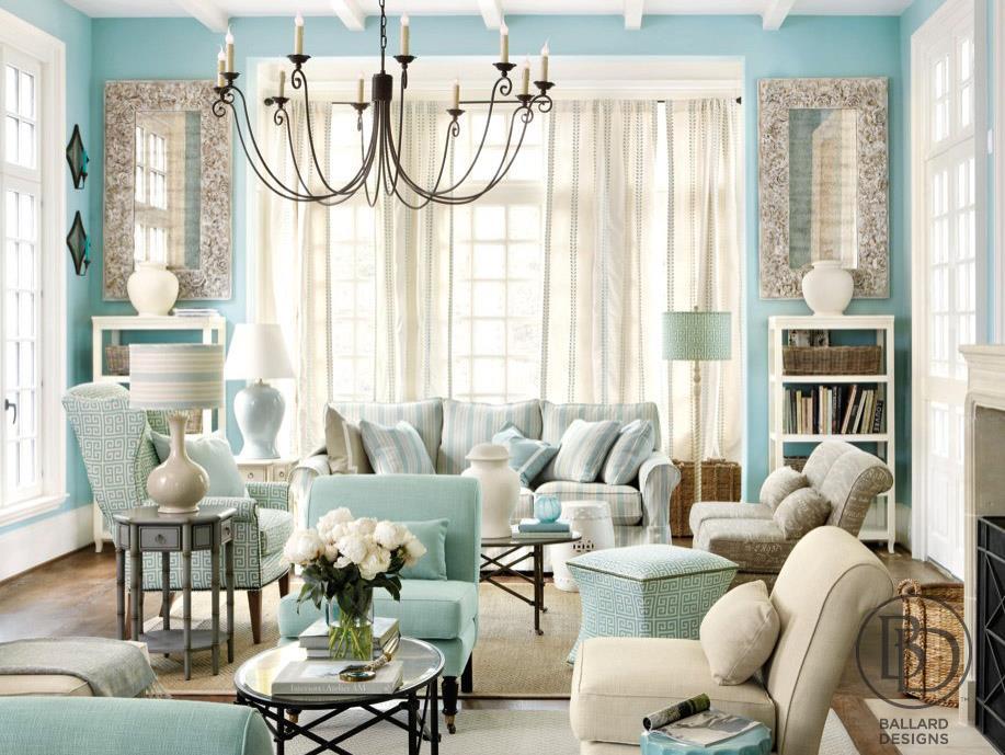 Traditional blue paint living room tiffany style