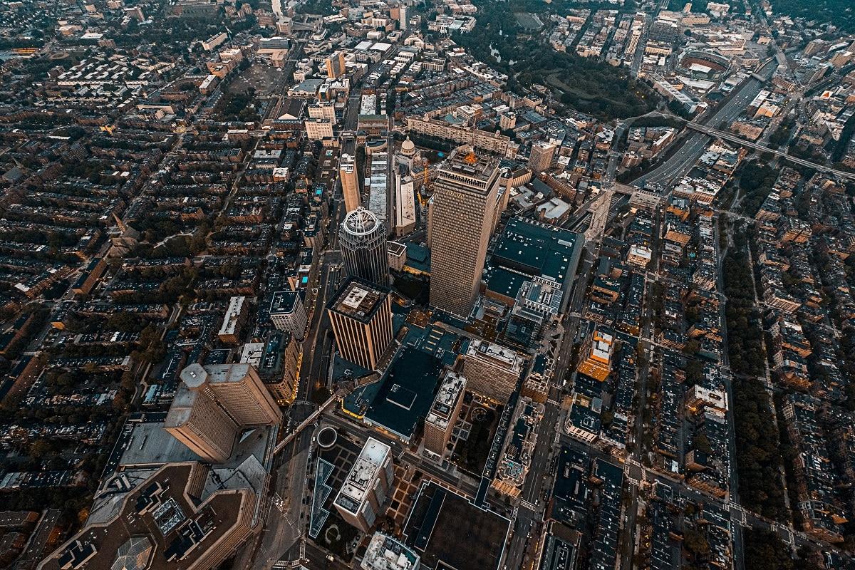 Beautiful overhead cityscape of an urban city shot with a drone