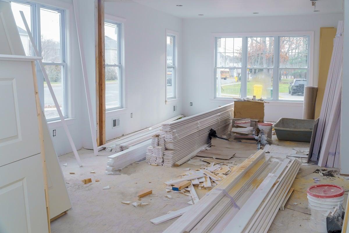 Interior construction of housing with drywall installed door for a home before installing. Find the right balance.
