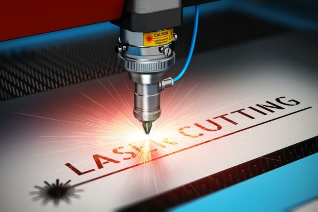 Laser cutting machine on a metal