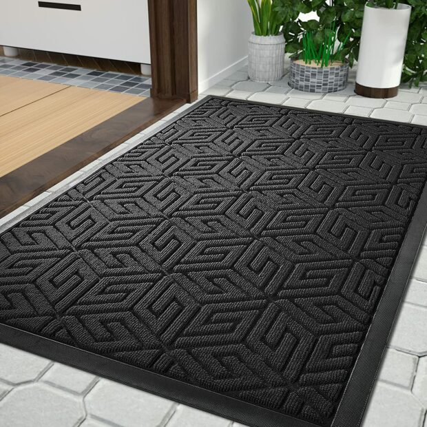 Rubber floor mat outside the door