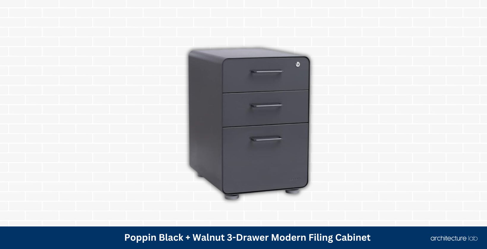 Poppin black walnut 3 drawer modern filing cabinet