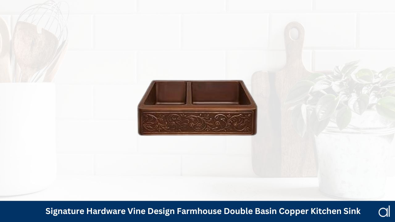Signature hardware vine design farmhouse double basin copper kitchen sink