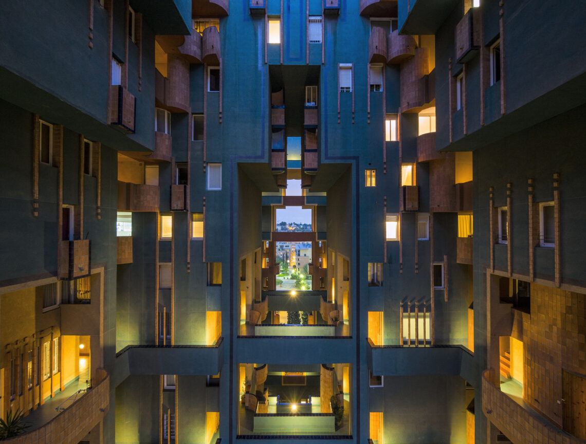 Futuristic social housing architecture walden by ricardo bofill inner courtyard © denis esakov