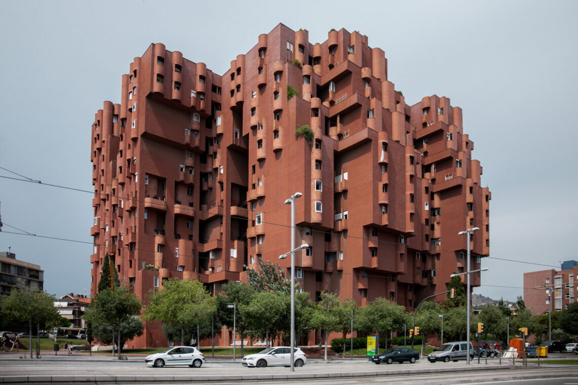 Futuristic social housing architecture walden by ricardo bofill street view © denis esakov