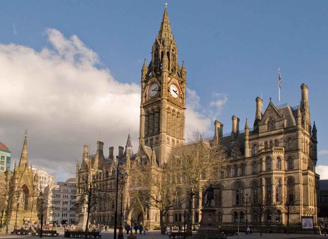 High victorian gothic: manchester town hall, manchester, united kingdom - designed by alfred waterhouse, completed in 1877. - © mark andrew