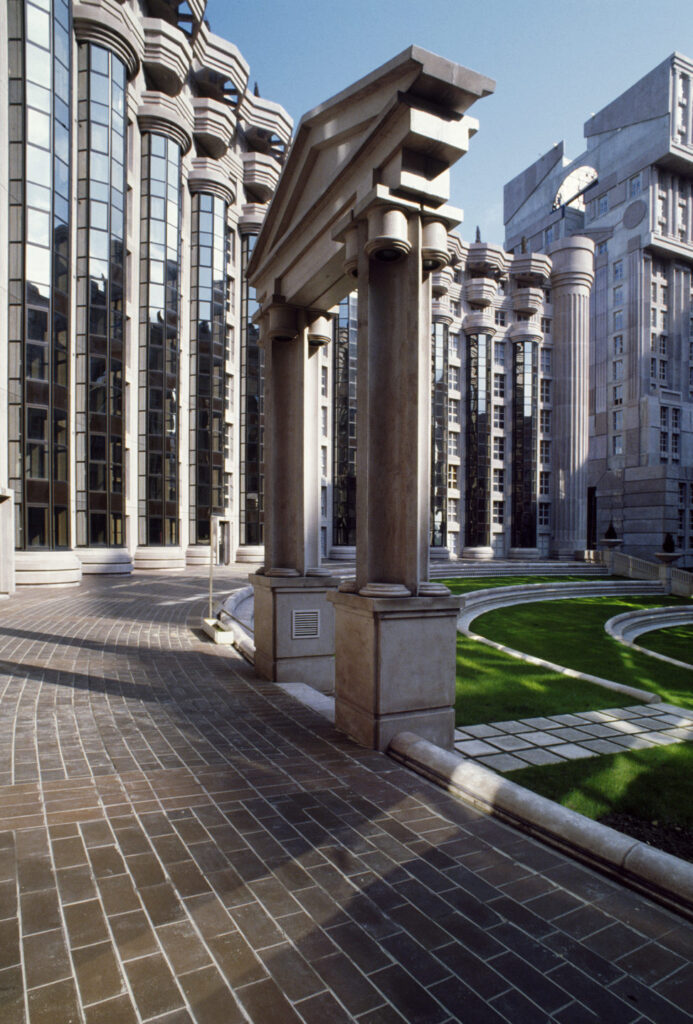 Iconic postmodern residential architecture: les espaces d’abraxas, paris, france - designed by ricardo bofill - courtyard view